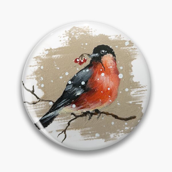 Item preview, Winter Bullfinch in Snow – Cozy Red Bird Nature Illustration designed and sold by Iras-Art-Corner.