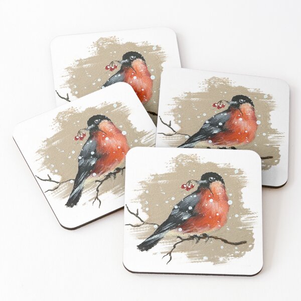 Item preview, Winter Bullfinch in Snow – Cozy Red Bird Nature Illustration designed and sold by Iras-Art-Corner.