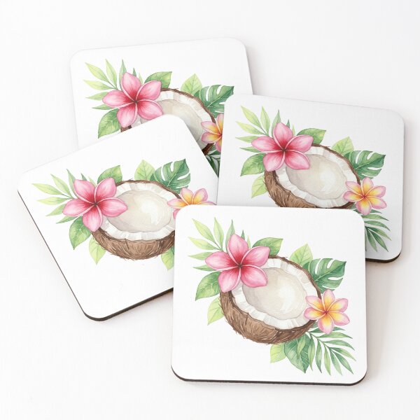Item preview, A coconut surrounded by lush tropical leaves and flowers. designed and sold by shellle in the ocean.