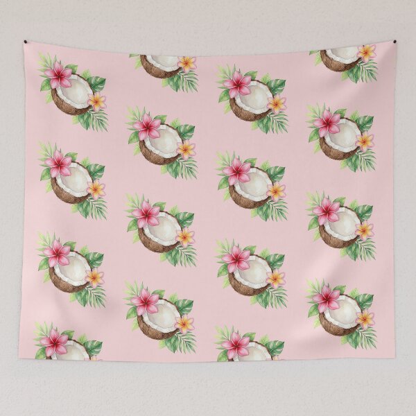 Item preview, A coconut surrounded by lush tropical leaves and flowers. designed and sold by shellle in the ocean.