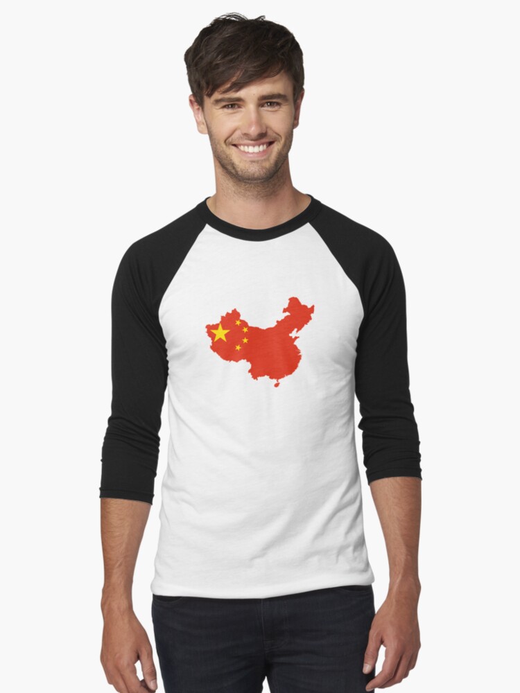 Aperçu 1 sur 3. T-shirt baseball manches ¾ avec l'œuvre Carte des drapeaux de la Chine créée et vendue par abbeyz71.