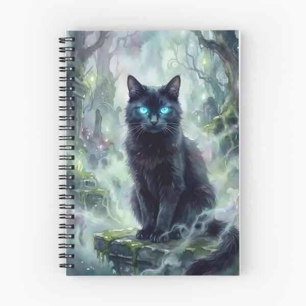 Item preview, Black Cat with Glowing Blue Eyes Mystical Forest designed and sold by RubisLeaf.