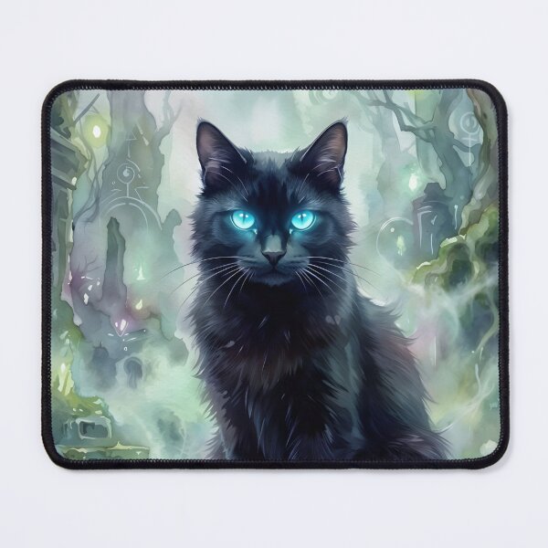 Item preview, Black Cat with Glowing Blue Eyes Mystical Forest designed and sold by RubisLeaf.