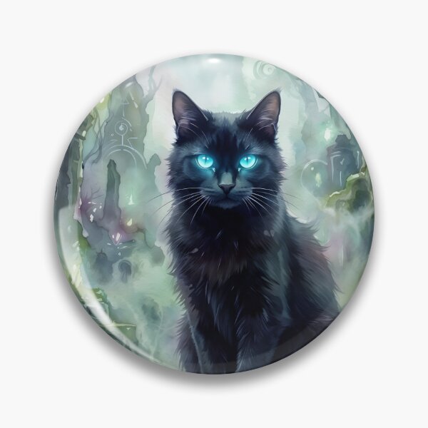 Item preview, Black Cat with Glowing Blue Eyes Mystical Forest designed and sold by RubisLeaf.