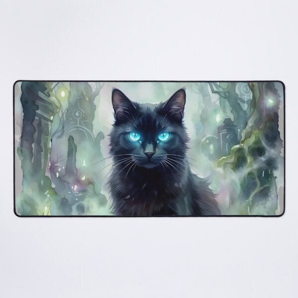 Item preview, Black Cat with Glowing Blue Eyes Mystical Forest designed and sold by RubisLeaf.