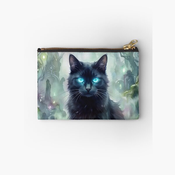 Item preview, Black Cat with Glowing Blue Eyes Mystical Forest designed and sold by RubisLeaf.