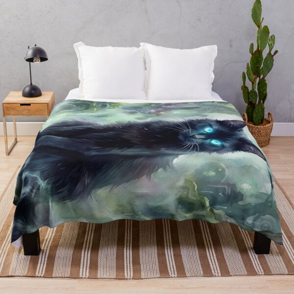 Item preview, Black Cat with Glowing Blue Eyes Mystical Forest designed and sold by RubisLeaf.