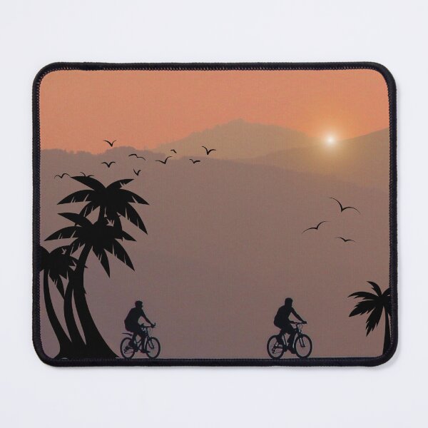 Item preview, Sunset, Silhouettes with Bicycles, Mountains, Birds, Skyscape, Bicycle Trip, Palm Trees, Digital Prints, Gift Posters designed and sold by Kubilay-Digital.