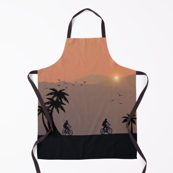 Item preview, Sunset, Silhouettes with Bicycles, Mountains, Birds, Skyscape, Bicycle Trip, Palm Trees, Digital Prints, Gift Posters designed and sold by Kubilay-Digital.