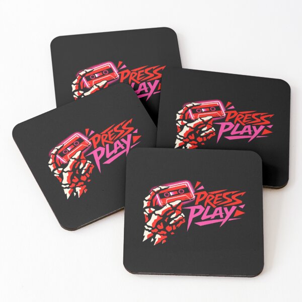 Item preview, Retro “Press Play” Cassette Tape Art with Skeleton Hand | Vaporwave Neon Nostalgia Design designed and sold by Bright Nest Studio.