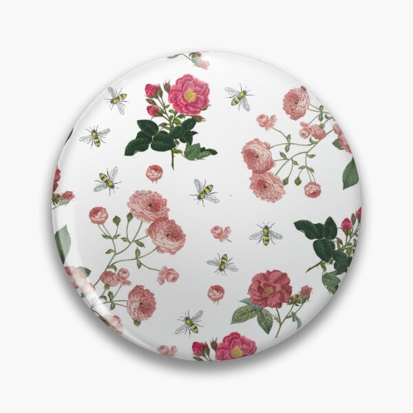 Item preview, Pink Rose Flowers Bees Vintage Redoute  designed and sold by suivezmoi.