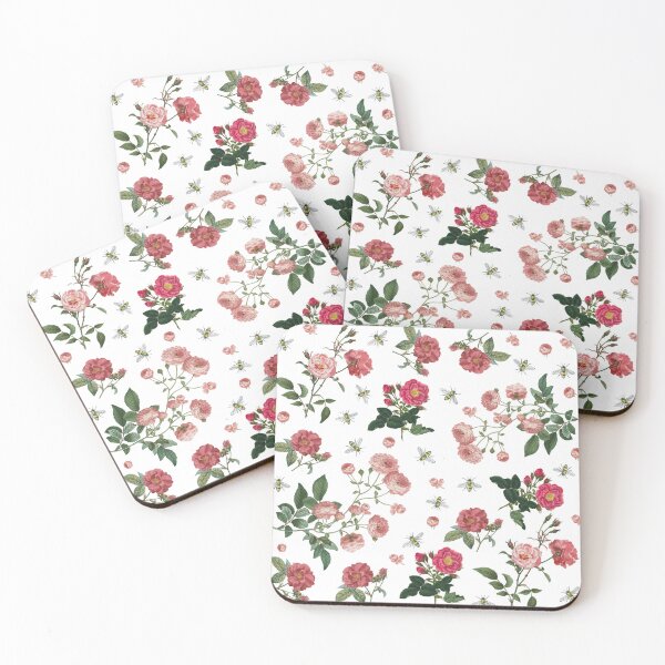 Item preview, Pink Rose Flowers Bees Vintage Redoute  designed and sold by suivezmoi.