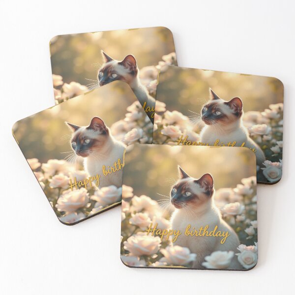 Item preview, Cute Siamese Cat Happy Birthday design  designed and sold by Tama-sirth.