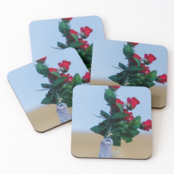 Item preview, Red Rose Bouquet Against Soft Blue Sky With Green Leaves and Wrapped Stem, Romantic Floral Close-Up designed and sold by Nmallia.