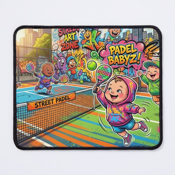 Item preview, Cartoon Baby Padel Players on Colorful Street Court designed and sold by ticzla95.