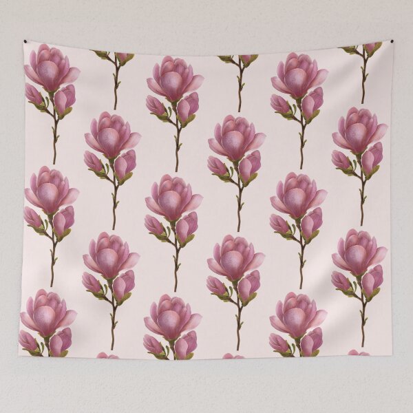 Item preview, Botanical watercolor illustration of pink magnolia flowers designed and sold by Grin Katalina Floral Patterns & Cozy Art.
