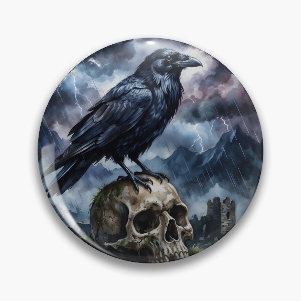 Item preview, Black Raven Perched on Skull Gothic Storm Ruins designed and sold by RubisLeaf.