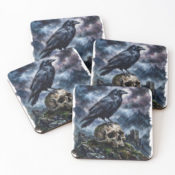 Item preview, Black Raven Perched on Skull Gothic Storm Ruins designed and sold by RubisLeaf.
