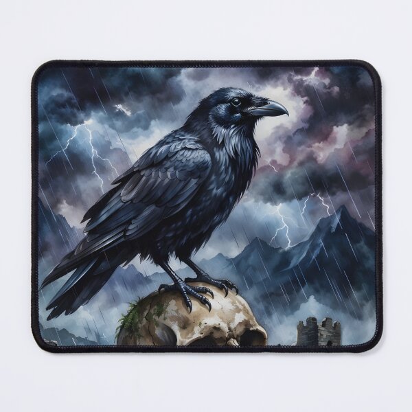 Item preview, Black Raven Perched on Skull Gothic Storm Ruins designed and sold by RubisLeaf.
