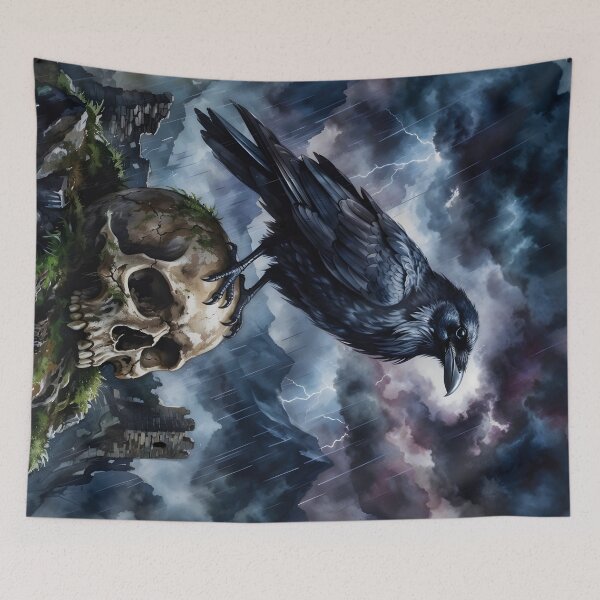 Item preview, Black Raven Perched on Skull Gothic Storm Ruins designed and sold by RubisLeaf.