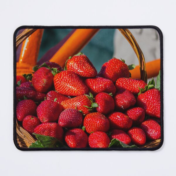 Item preview, Fresh Red Strawberries in a Wicker Basket With Green Leaves on a Rustic Market Display designed and sold by Nmallia.