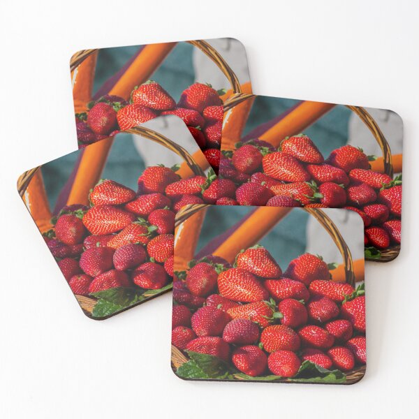 Item preview, Fresh Red Strawberries in a Wicker Basket With Green Leaves on a Rustic Market Display designed and sold by Nmallia.