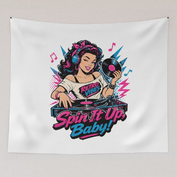 Item preview, Retro Vibes Shake It Up Baby Pinup - 80s 90s Music DJ Girl designed and sold by chattsuede.
