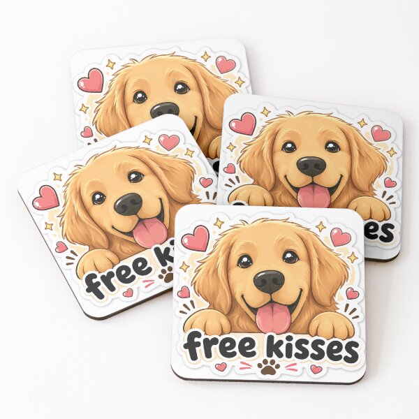 Item preview, Cute Golden Retriever “Free Kisses” designed and sold by DrakeDogShop.