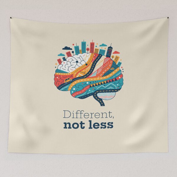 Item preview, Different Not Less — Neurodiversity Brain Art gift for autistics and adhd designed and sold by Marlene Wagenhofer.