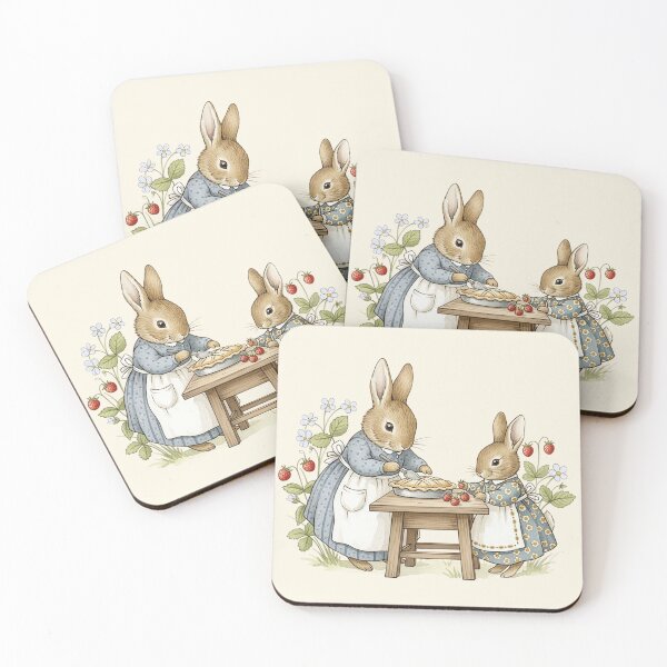 Item preview, Vintage Bunny Baking Strawberry Pie Watercolor Illustration designed and sold by Pasteltone.