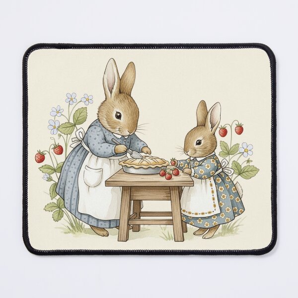 Item preview, Vintage Bunny Baking Strawberry Pie Watercolor Illustration designed and sold by Pasteltone.