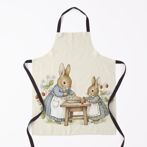 Item preview, Vintage Bunny Baking Strawberry Pie Watercolor Illustration designed and sold by Pasteltone.