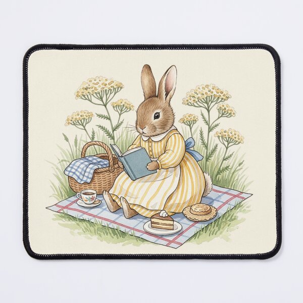 Item preview, Whimsical Reading Bunny Picnic Watercolor Art designed and sold by Pasteltone.