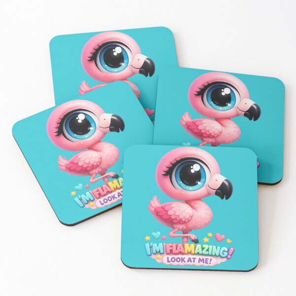 Item preview, 3D Cute Pastel Flamingo Big Eye Funny Cartoon Character with Quote designed and sold by Nusha Creations.