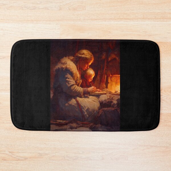 Item preview, Viking Mother carving runes into wood tablet. designed and sold by Wulfstar.