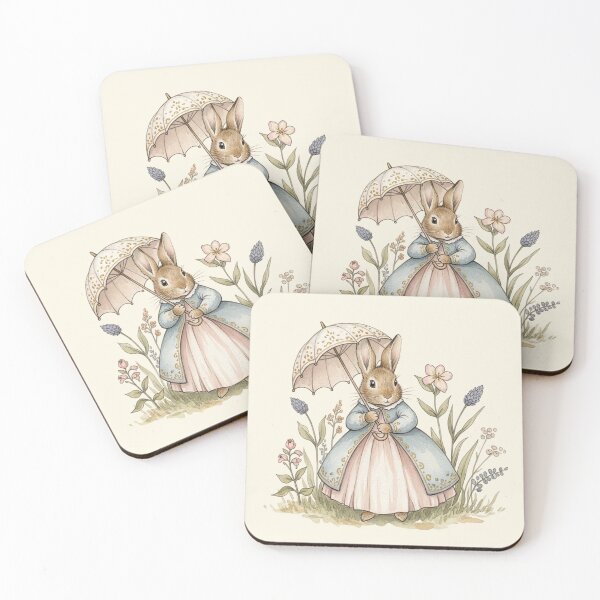 Item preview, Elegant Bunny with Parasol Vintage Watercolor Art designed and sold by Pasteltone.