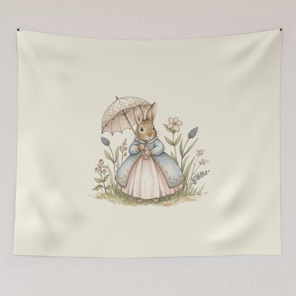 Item preview, Elegant Bunny with Parasol Vintage Watercolor Art designed and sold by Pasteltone.