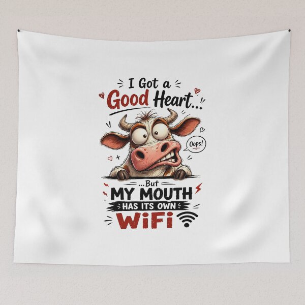 Item preview, Sarcastic Cow Cartoon Design: Good Heart But My Mouth Has Its Own WiFi designed and sold by LOLKart.