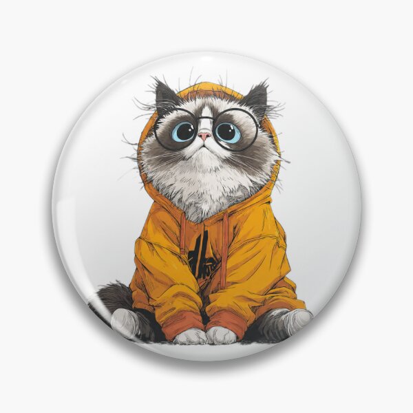 Item preview, Cute Nerdy Cat in Orange Hoodie designed and sold by Moody Vibes Studio.