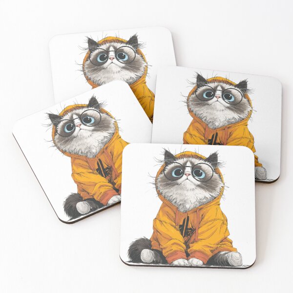 Item preview, Cute Nerdy Cat in Orange Hoodie designed and sold by Moody Vibes Studio.