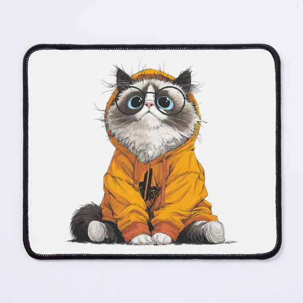 Item preview, Cute Nerdy Cat in Orange Hoodie designed and sold by Moody Vibes Studio.