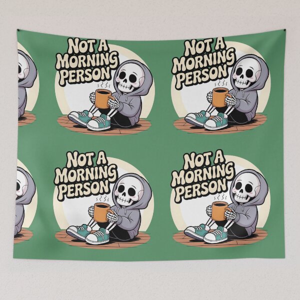 Item preview, Not a Morning Person Skeleton Coffee T-Shirt | Funny Sleepy Skeleton Hoodie Design | Relatable Introvert Humor Graphic Tee designed and sold by Raw Tigers.