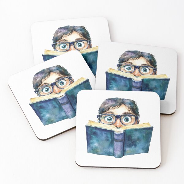 Item preview, Watercolor Book Lover Peek-a-Boo Illustration - Big Eyes and Glasses Reading Art designed and sold by VineVibe16Studio.