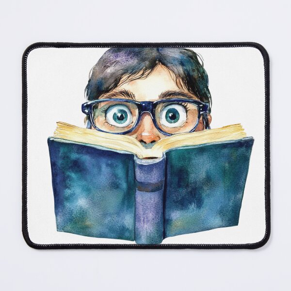 Item preview, Watercolor Book Lover Peek-a-Boo Illustration - Big Eyes and Glasses Reading Art designed and sold by VineVibe16Studio.