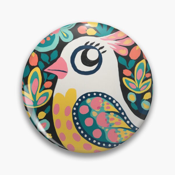 Item preview, Colorful Folk Bird Painting | Whimsical Floral Bird Art on Dark Background designed and sold by Filora Atelier | Bird Art.