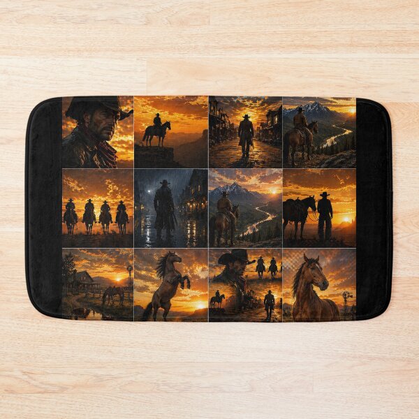 Item preview, Cinematic Cowboy Sunset Collage – Western Horses & Wild West Art designed and sold by  QuarterHorseArt by Just my Studio.