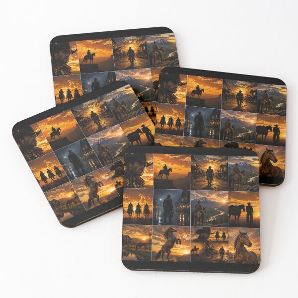 Item preview, Cinematic Cowboy Sunset Collage – Western Horses & Wild West Art designed and sold by  QuarterHorseArt by Just my Studio.