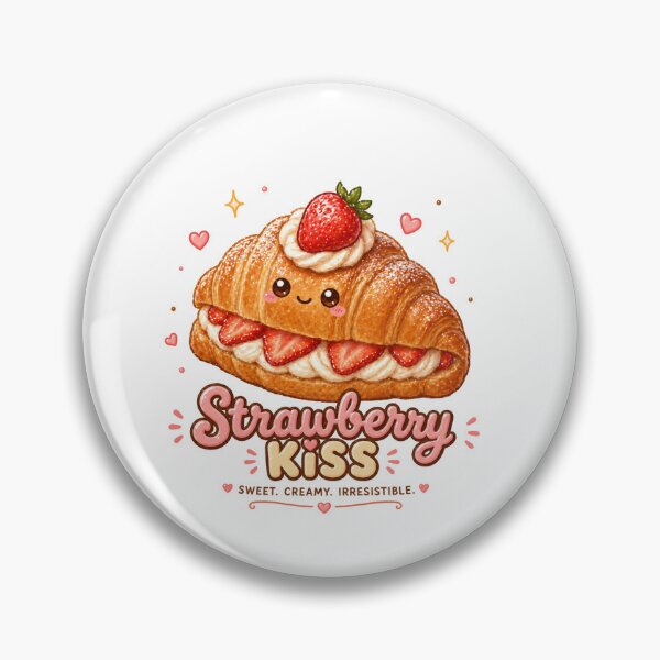Aperçu de l'œuvre Croissant aux fraises, dessert kawaii et mignon créée et vendue par Design by Sara.