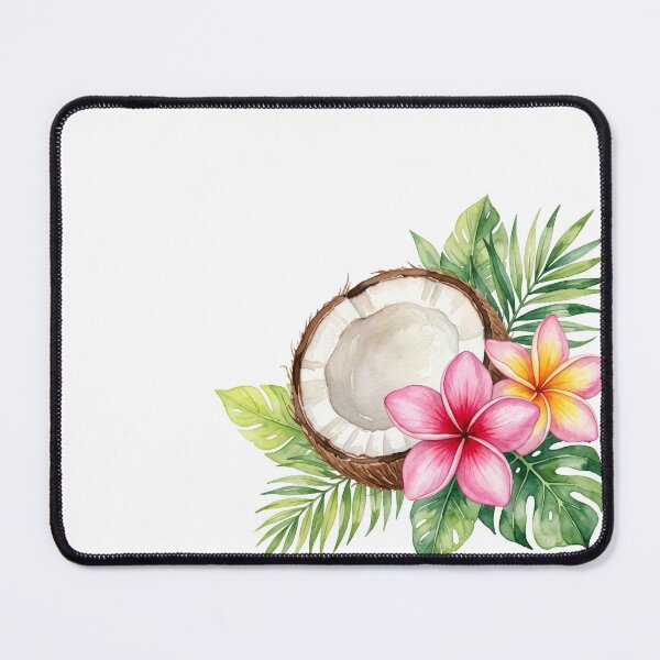 Item preview, coconut surrounded by lush tropical leaves and flowers. designed and sold by shellle in the ocean.