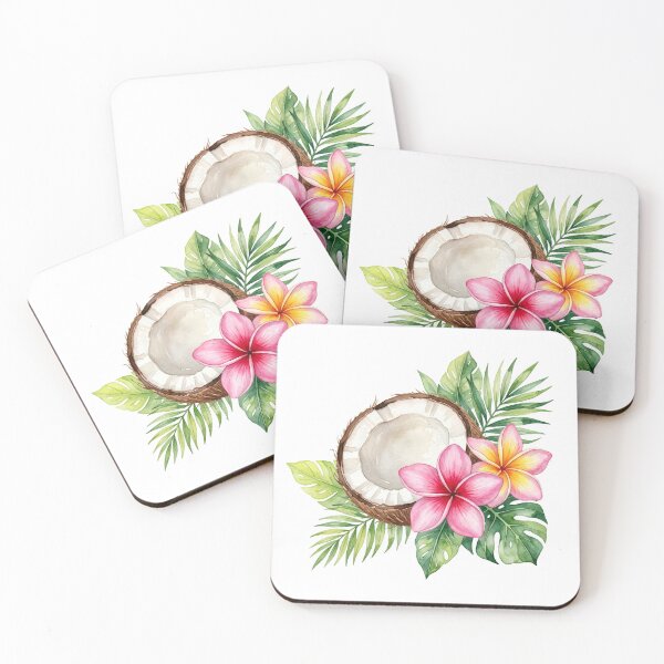 Item preview, coconut surrounded by lush tropical leaves and flowers. designed and sold by shellle in the ocean.
